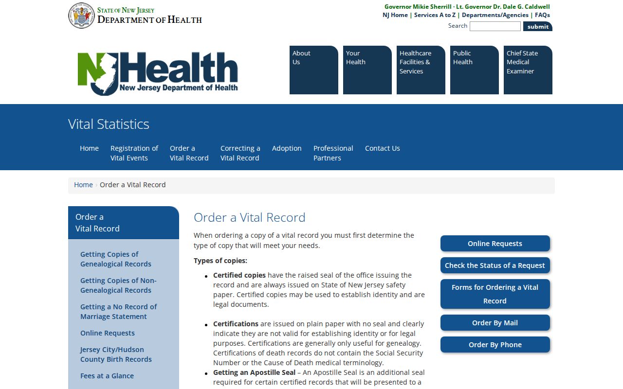 Middlesex County residents directory image of New Jersey vital records ordering requirements